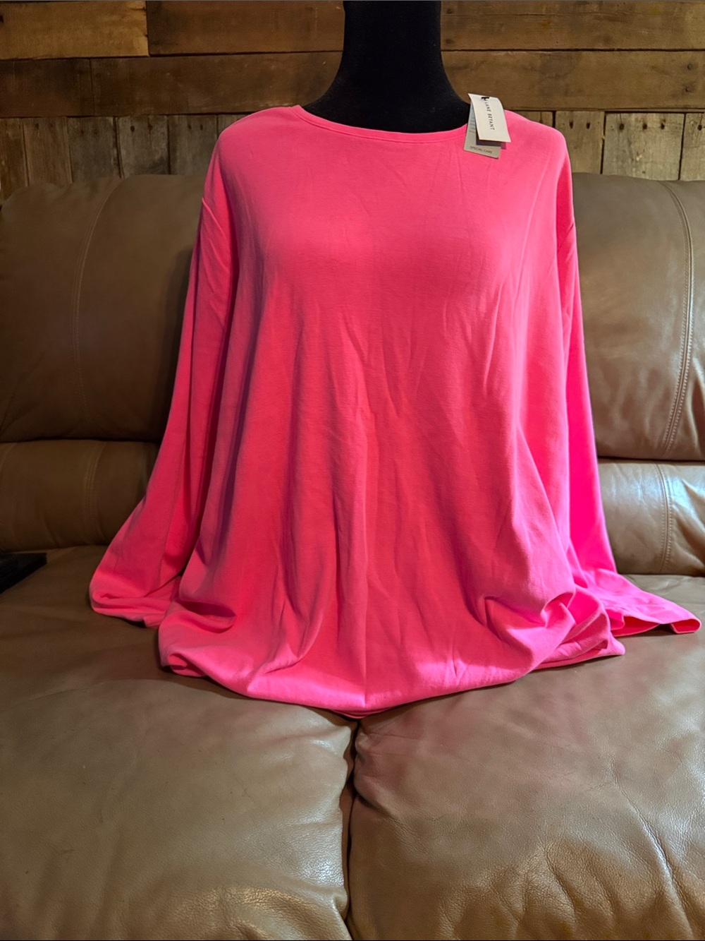Lane Bryant Relaxed Boatneck Pull-On Top - Bright Pink